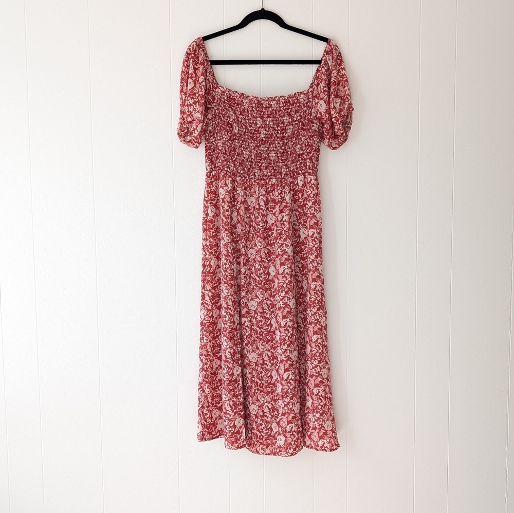 EUC Resa (Revolve) Kaia Red/White Floral Smocked Midi Dress, size L